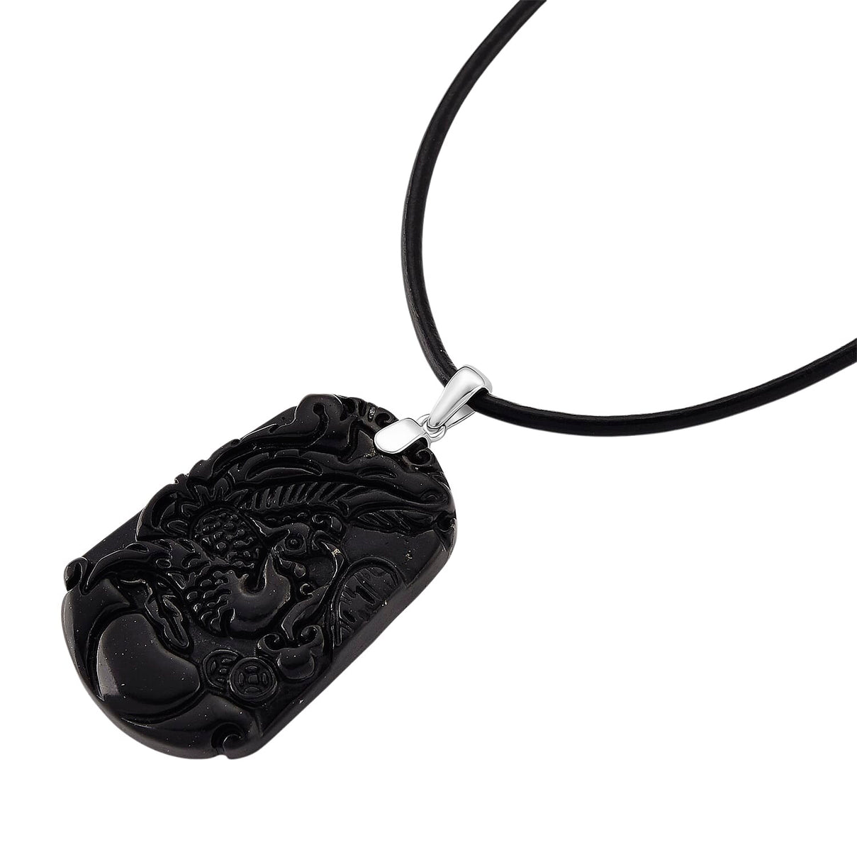 Natural Shungite Carved Phoenix Sterling Silver Pendant with Chain (Size - 20) 95.00 Ct. 4451524 4