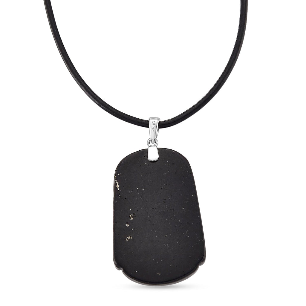 Natural Shungite Carved Phoenix Sterling Silver Pendant with Chain (Size - 20) 95.00 Ct.