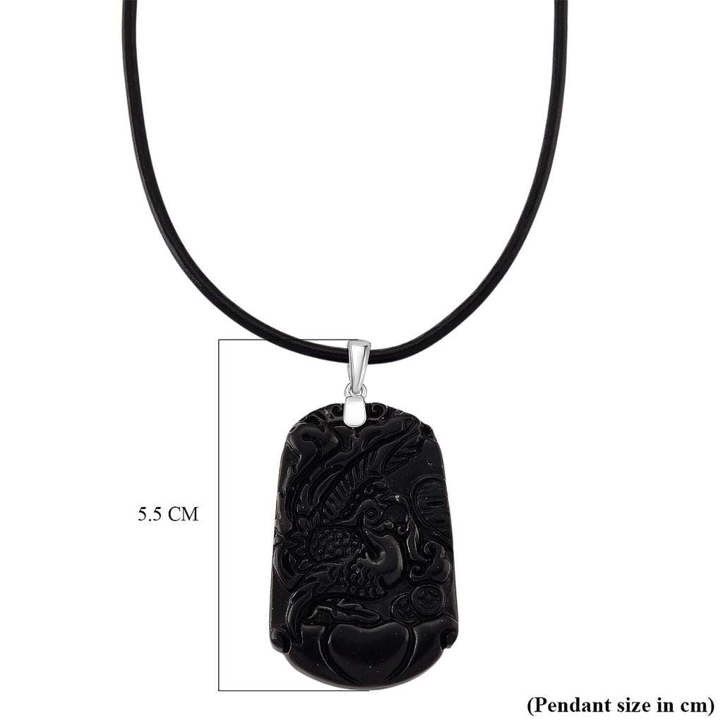 Natural Shungite Carved Phoenix Sterling Silver Pendant with Chain (Size - 20) 95.00 Ct.