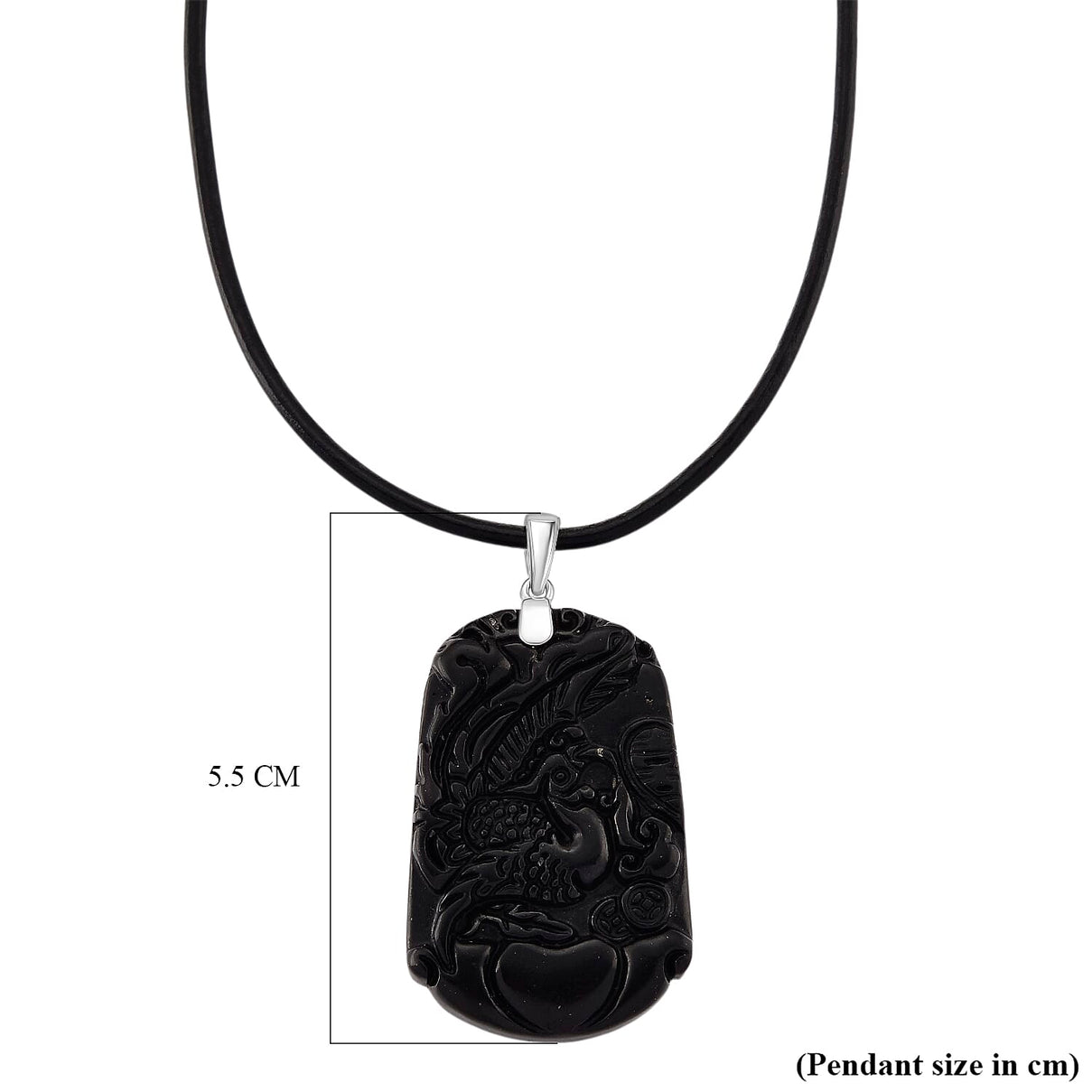 Natural Shungite Carved Phoenix Sterling Silver Pendant with Chain (Size - 20) 95.00 Ct. 4451524 8
