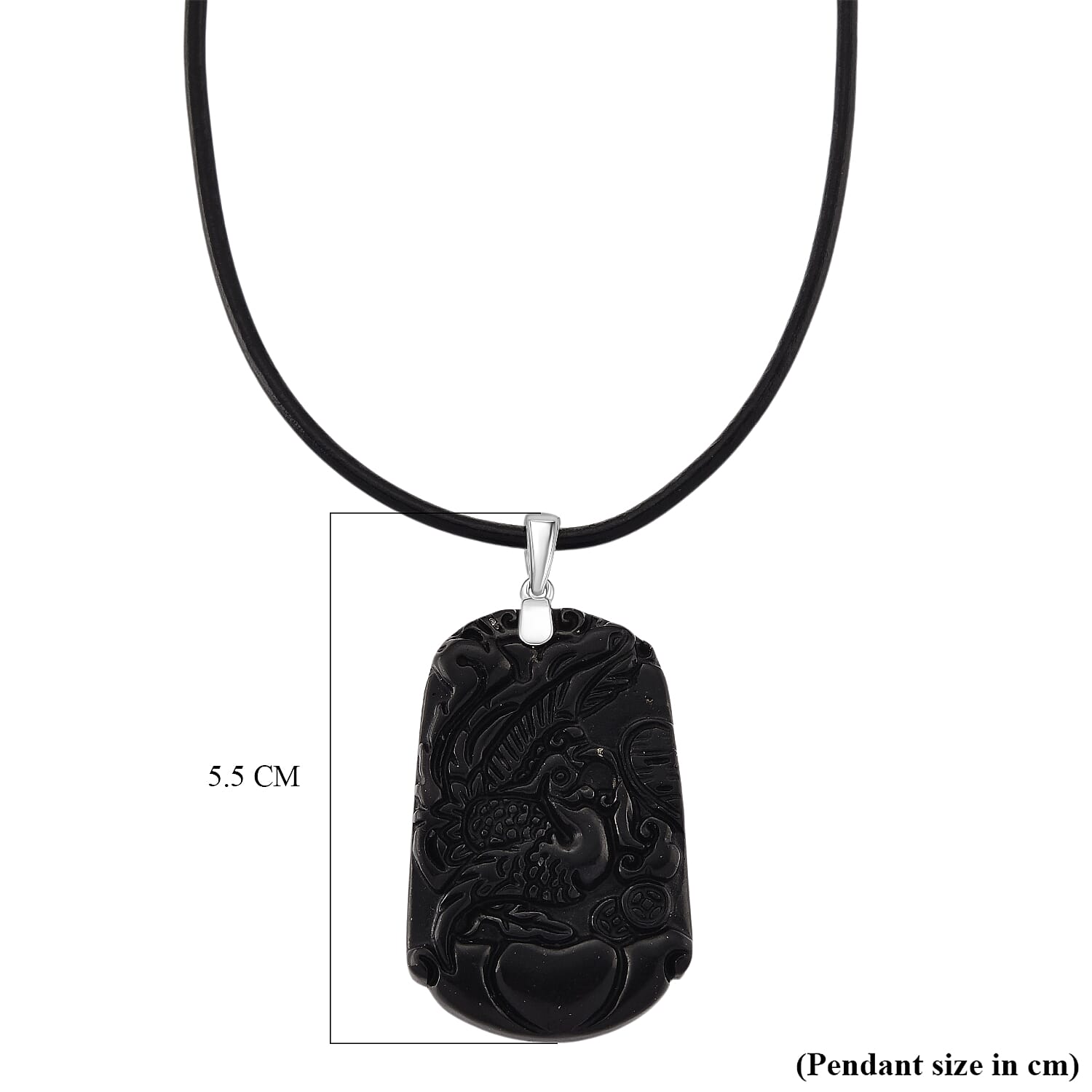Natural Shungite Carved Phoenix Sterling Silver Pendant with Chain (Size - 20) 95.00 Ct. 4451524 8