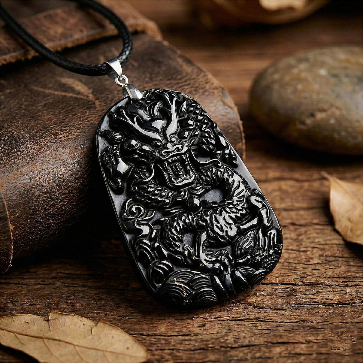 Natural Shungite Carved Dragon Sterling Silver Pendant with Chain (Size - 20) 95.00 Ct. Symbolizes power, wisdom, and protection 4451525 2