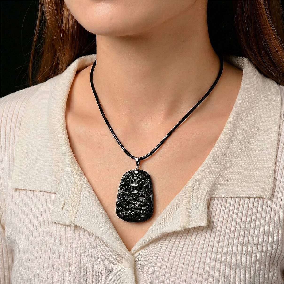Natural Shungite Carved Dragon Sterling Silver Pendant with Chain (Size - 20) 95.00 Ct. Symbolizes power, wisdom, and protection 4451525 3