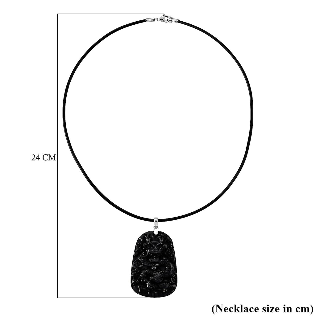 Natural Shungite Carved Dragon Sterling Silver Pendant with Chain (Size - 20) 95.00 Ct. Symbolizes power, wisdom, and protection