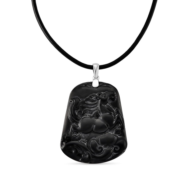 Natural Shungite Carved Horse Sterling Silver Pendant with Chain (Size - 20) 95.00 Ct. Symbolizing freedom, strength, and nobility 4451529 1