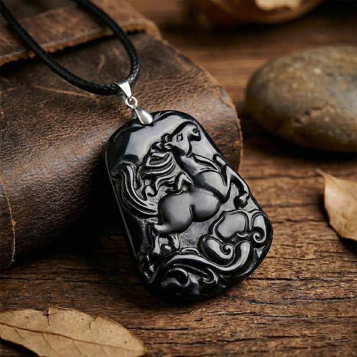 Natural Shungite Carved Horse Sterling Silver Pendant with Chain (Size - 20) 95.00 Ct. Symbolizing freedom, strength, and nobility 4451529 2