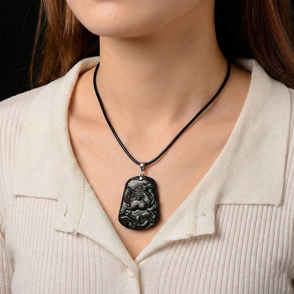 Natural Shungite Carved Horse Sterling Silver Pendant with Chain (Size - 20) 95.00 Ct. Symbolizing freedom, strength, and nobility 4451529 3