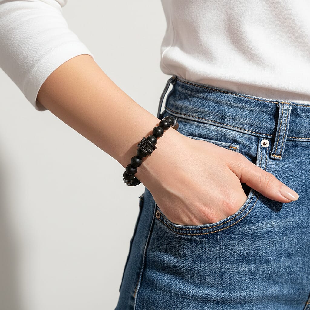 Natural Shungite, Hematite &amp; Black Cubic Zirconia Adjustable Bracelet 235.00 Ct. 8427921 2