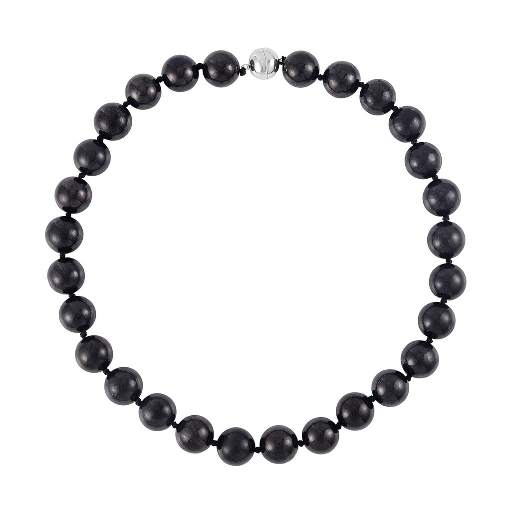 Shungite Beads Necklace (Size - 20) in Rhodium Overlay Sterling Silver 367.00 Ct.