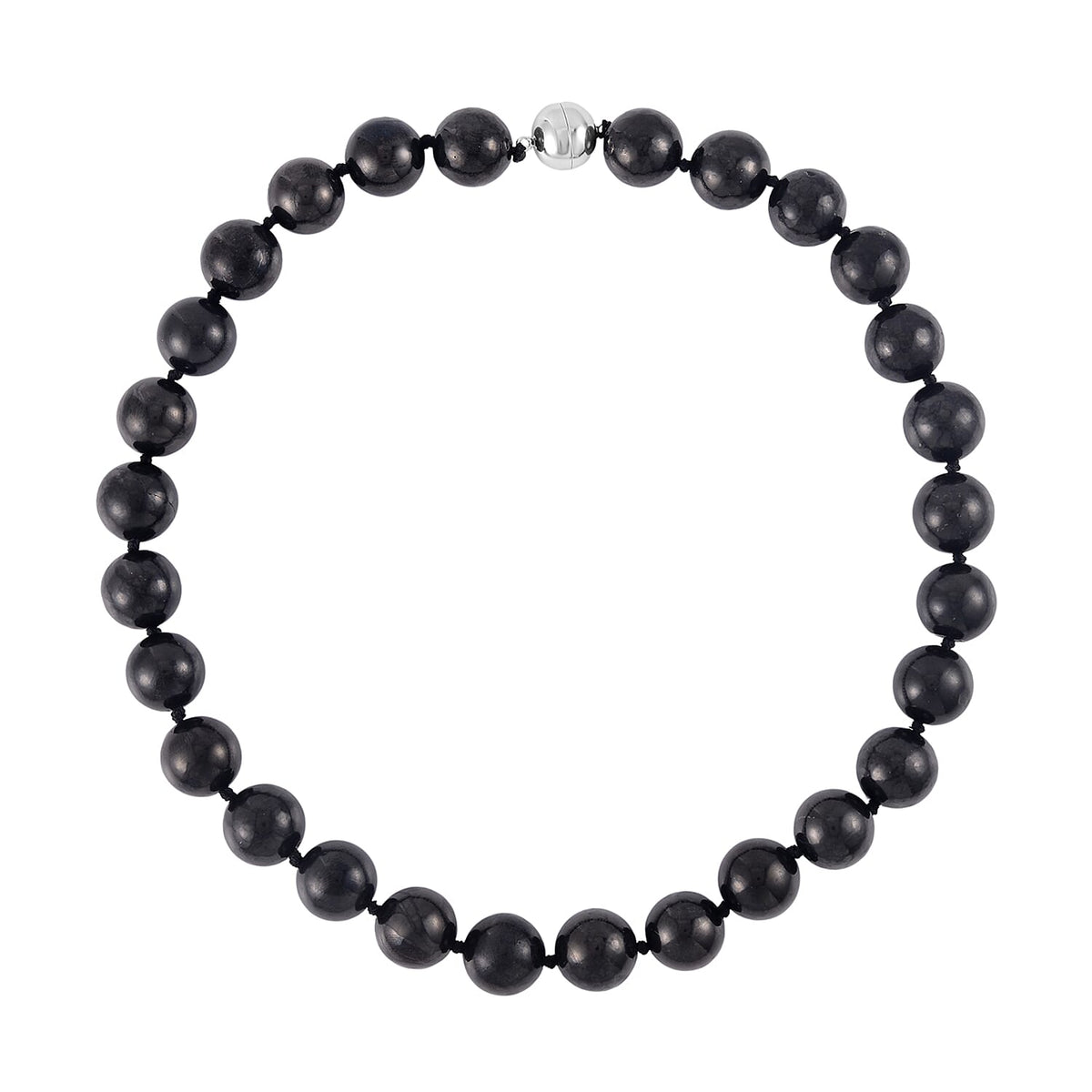 Shungite Beads Necklace (Size - 20) in Rhodium Overlay Sterling Silver 367.00 Ct. 7731125 0