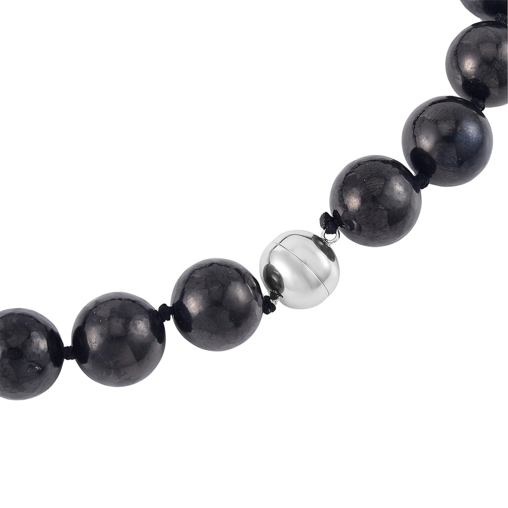 Shungite Beads Necklace (Size - 20) in Rhodium Overlay Sterling Silver 367.00 Ct.