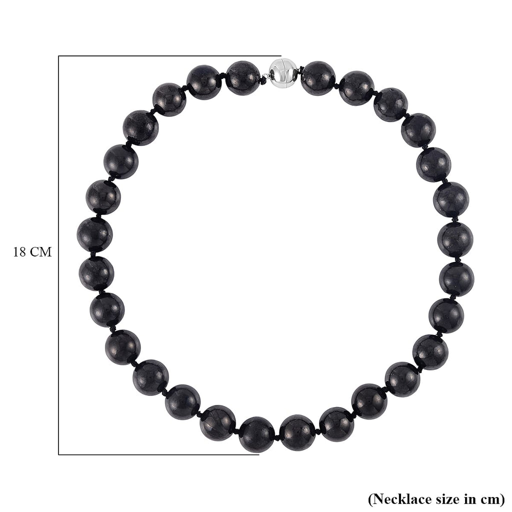 Shungite Beads Necklace (Size - 20) in Rhodium Overlay Sterling Silver 367.00 Ct.