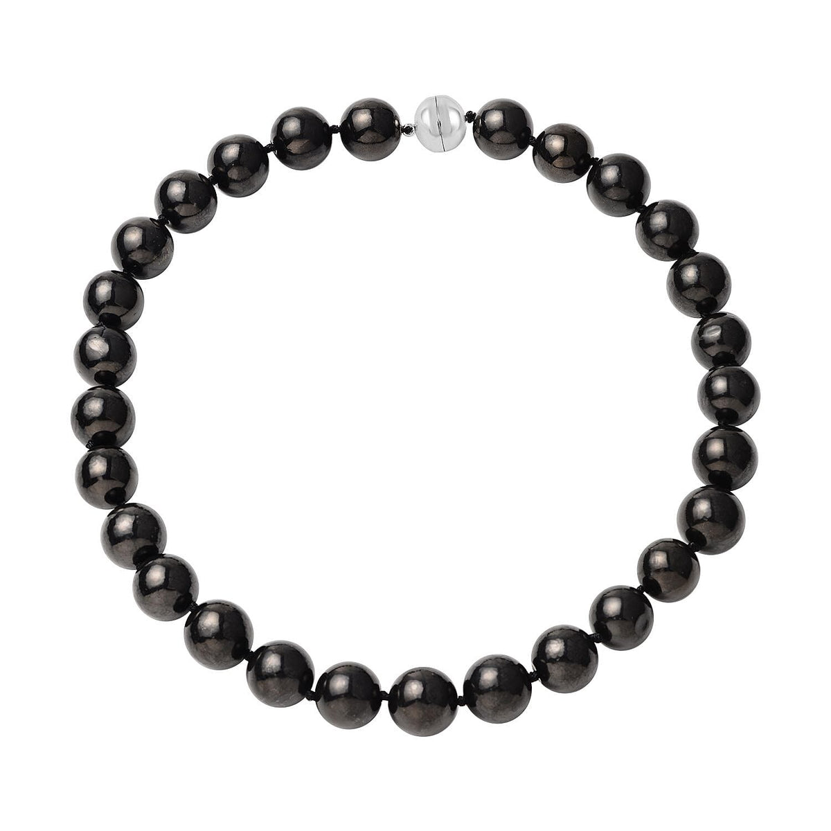 Shungite Bead Necklace (Size - 20) with Magnetic Clasp in Rhodium Overlay Sterling Silver 800 Ct. 8198446 0