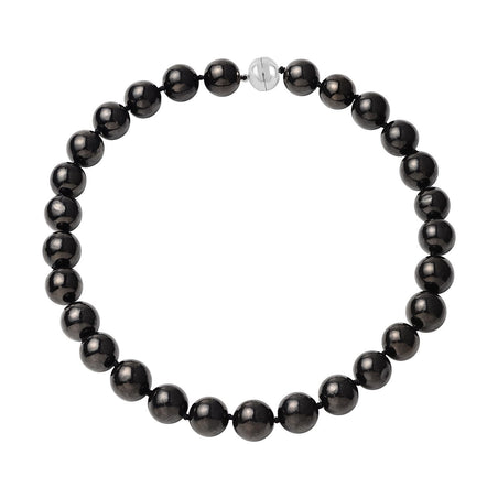 Shungite Bead Necklace (Size - 20) with Magnetic Clasp in Rhodium Overlay Sterling Silver 800 Ct. 8198446 1