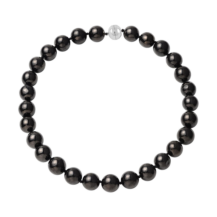 Shungite Bead Necklace (Size - 20) with Magnetic Clasp in Rhodium Overlay Sterling Silver 800 Ct. 8198446 1