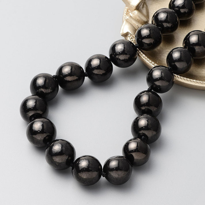Shungite Bead Necklace (Size - 20) with Magnetic Clasp in Rhodium Overlay Sterling Silver 800 Ct. 8198446 2
