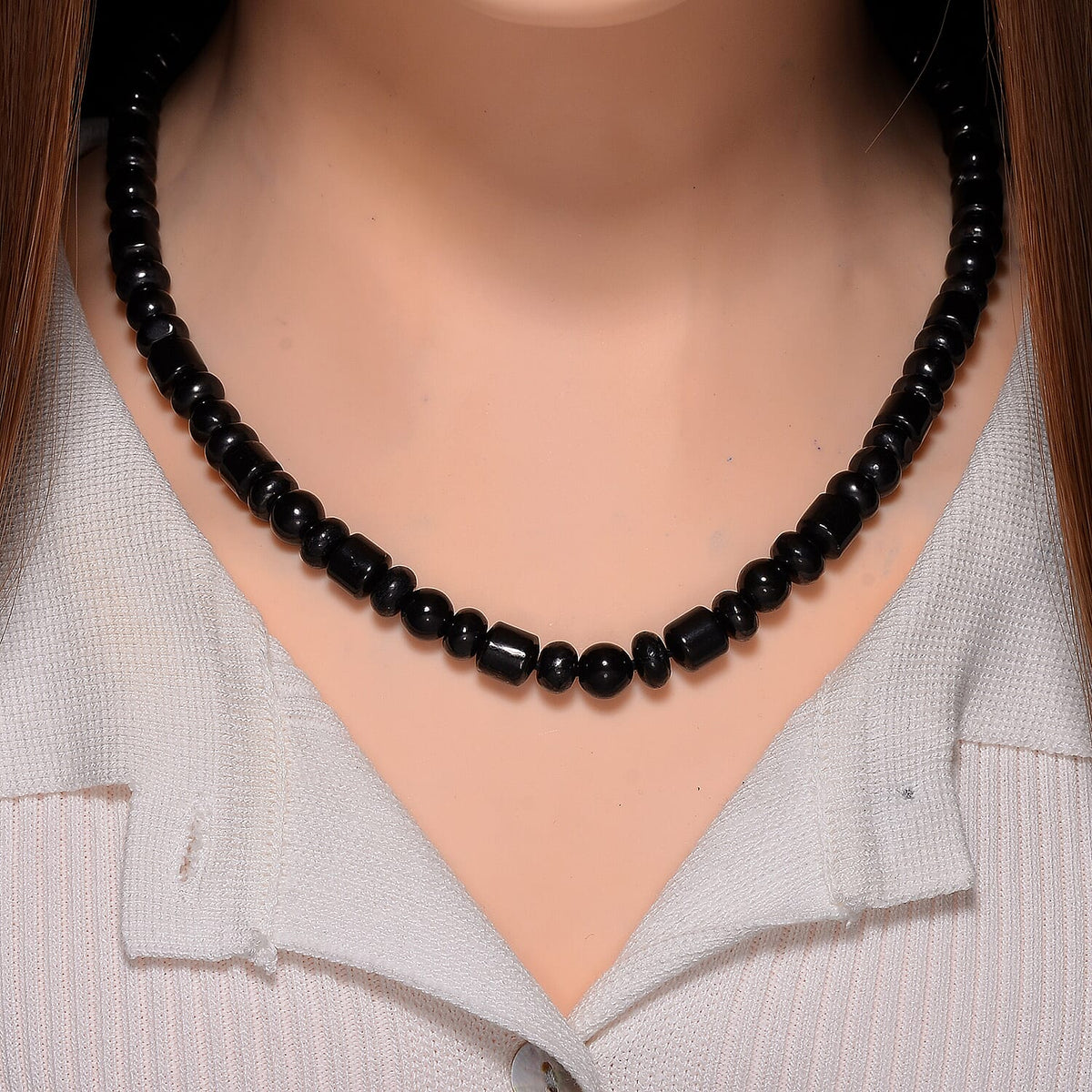 Natural Shungite Necklace (Size - 18-2 Ext.) with Magnetic Clasp in Rhodium Overlay Sterling Silver 240.00 Ct. 7979701 2