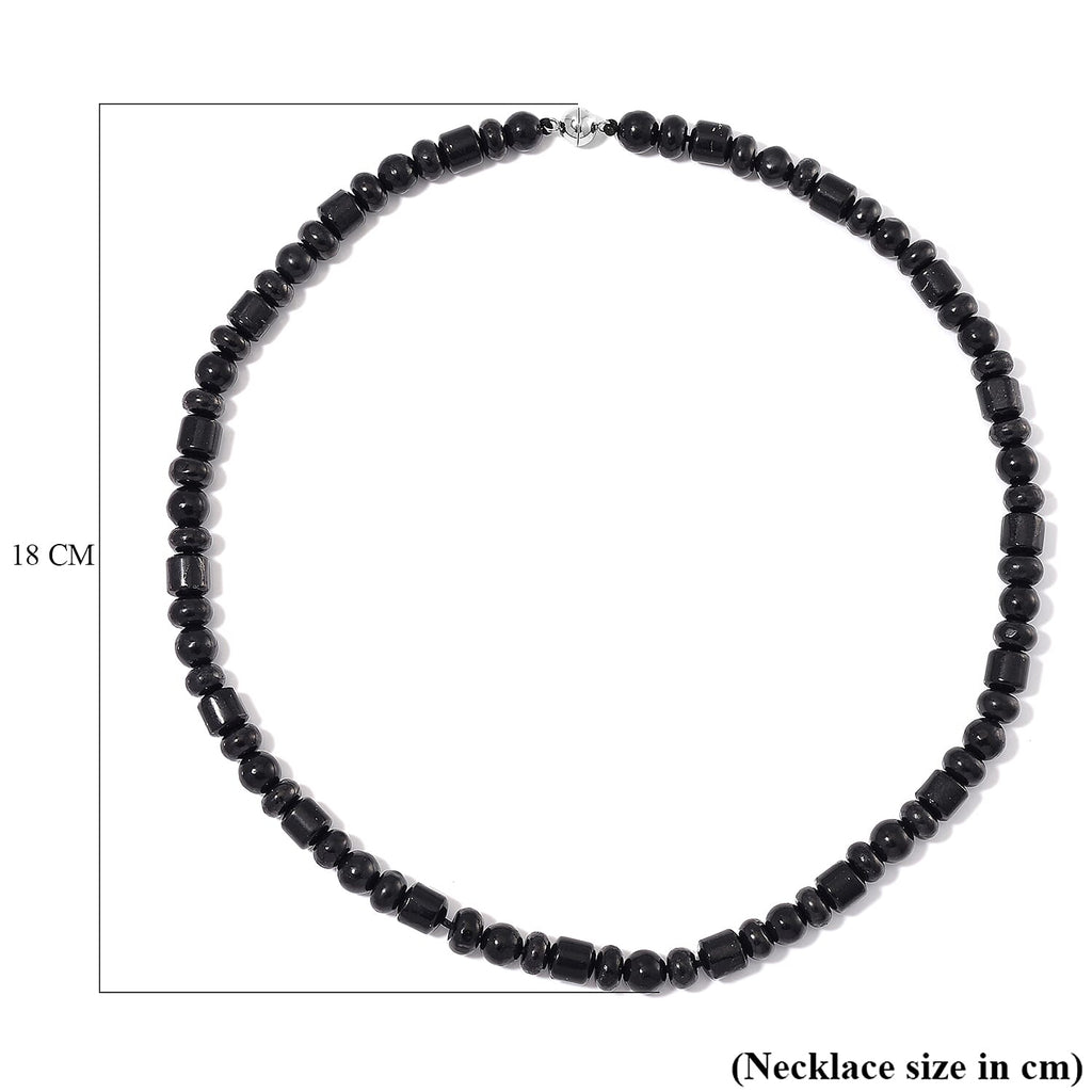Natural Shungite Necklace (Size - 20) with Magnetic Clasp in Rhodium Overlay Sterling Silver 240.00 Ct.