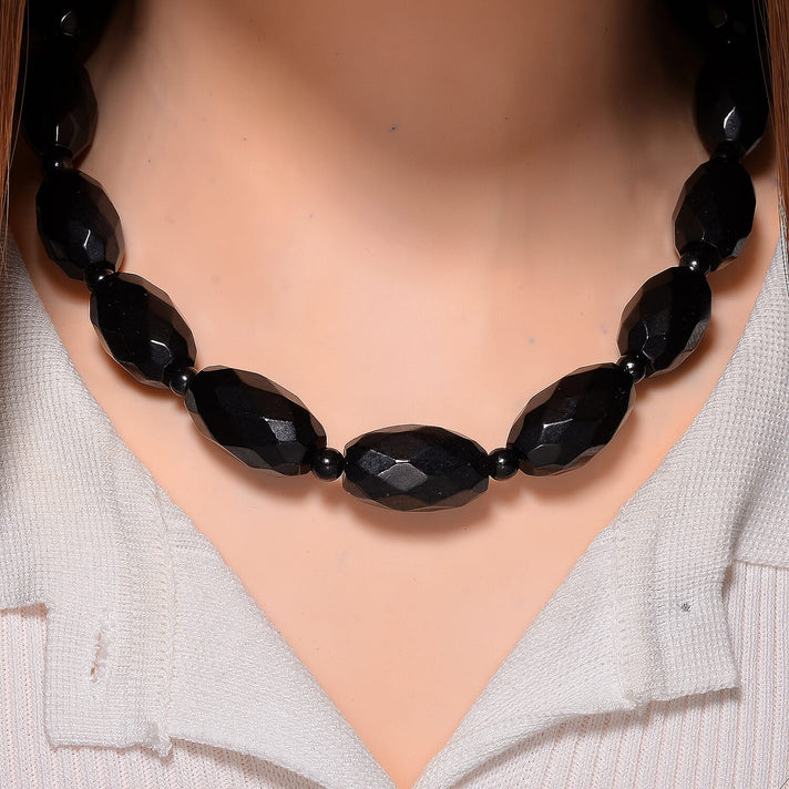 Natural Faceted Shungite Necklace (Size 18-2 Ext.) in Rhodium Overlay Sterling Silver 523.50 Ct. 8102586 2