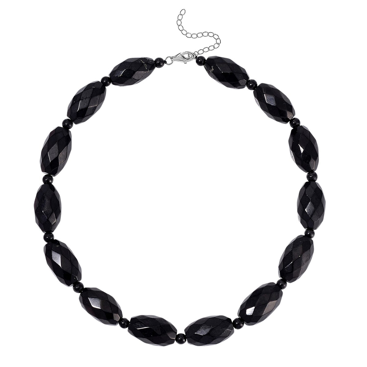 Natural Faceted Shungite Necklace (Size 18-2 Ext.) in Rhodium Overlay Sterling Silver 523.50 Ct. 8102586 3