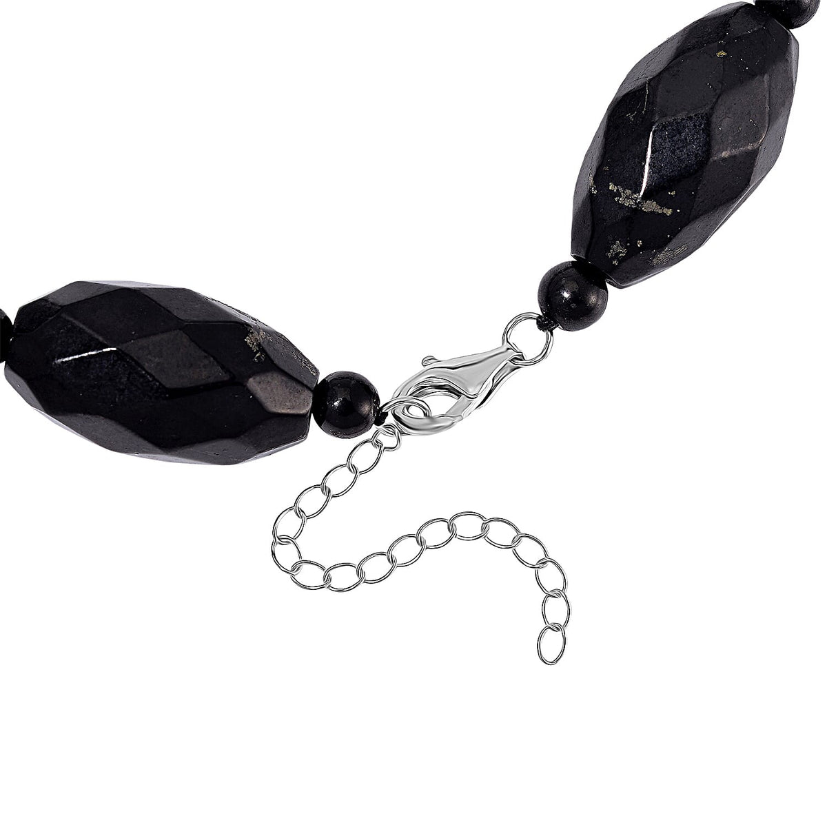 Natural Faceted Shungite Necklace (Size 18-2 Ext.) in Rhodium Overlay Sterling Silver 523.50 Ct. 8102586 4