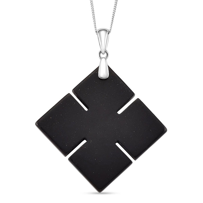 Natural Shungite Celtic Cross Pendant with Chain (Size 18) with Lobster Clasp in Rhodium Overlay Sterling Silver 64.90 Ct. 4417107 1