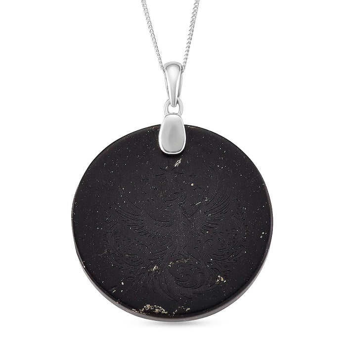 Natural Shungite Phoenix Pendant with Chain (Size 18) in Rhodium Overlay Sterling Silver 53.87 Ct. 4417074 1