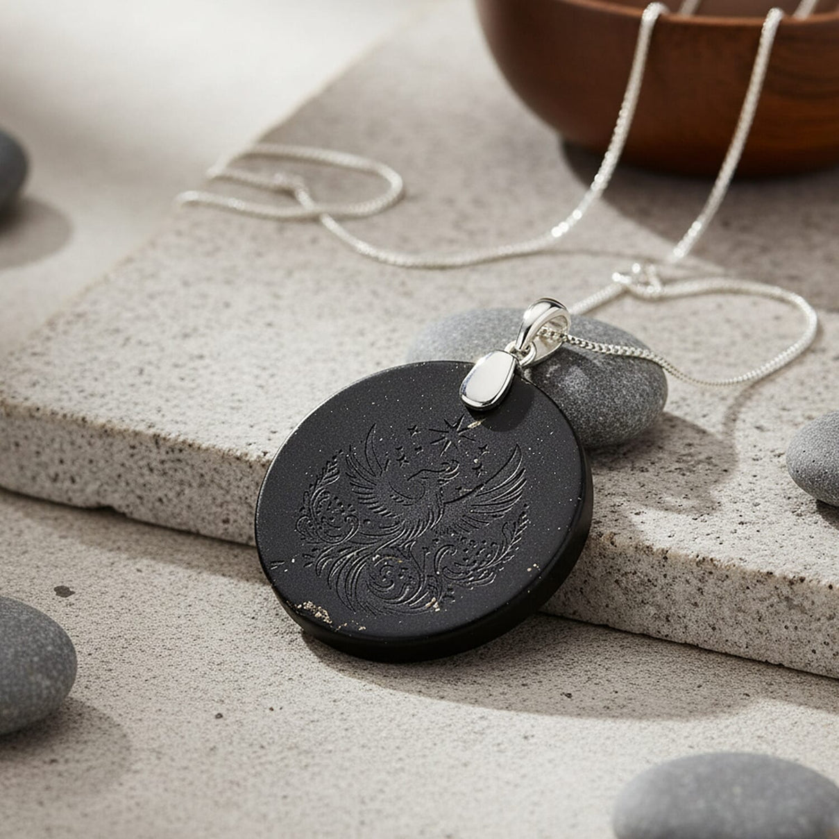 Natural Shungite Phoenix Pendant with Chain (Size 18) in Rhodium Overlay Sterling Silver 53.87 Ct. 4417074 3