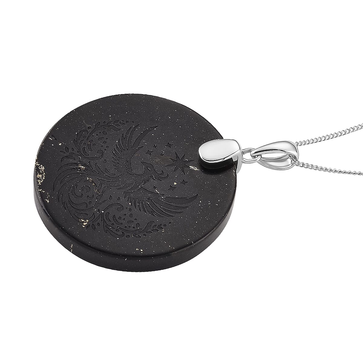 Natural Shungite Phoenix Pendant with Chain (Size 18) in Rhodium Overlay Sterling Silver 53.87 Ct. 4417074 4