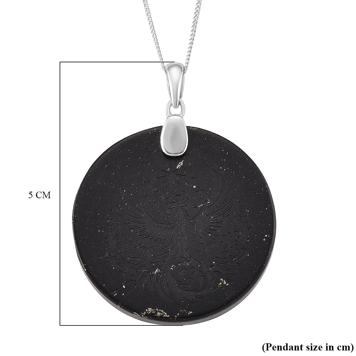 Natural Shungite Phoenix Pendant with Chain (Size 18) in Rhodium Overlay Sterling Silver 53.87 Ct. 4417074 7