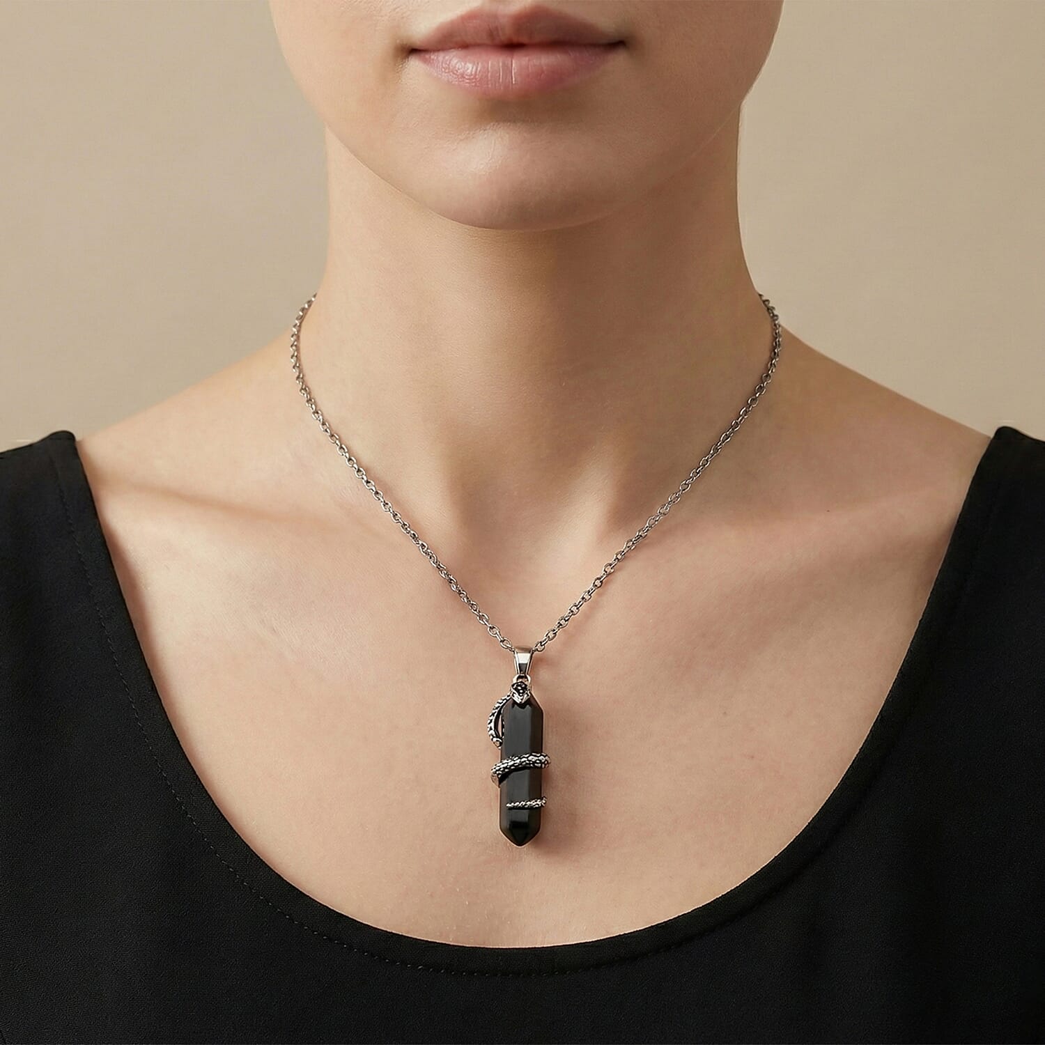 Natural Shungite Snake Pendant with Chain (Size 20) 20.00 Ct 4454759 2