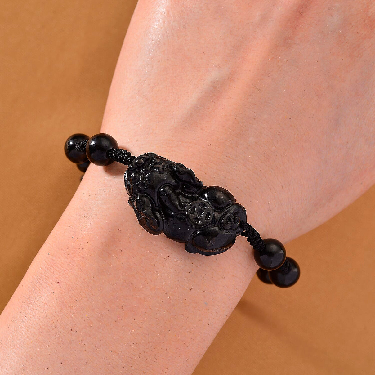 Natural Shungite Pixiu Adjustable Bracelet (Size 6.5 - 9 Adjustable) 70.00 Ct. 8247648 2
