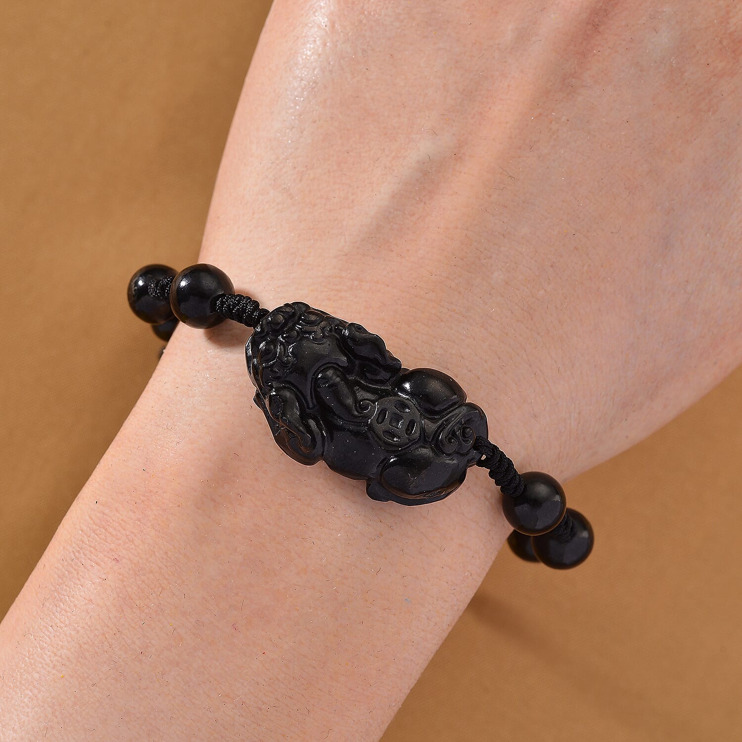 Natural Shungite Pixiu Adjustable Bracelet (Size 6.5 - 9 Adjustable) 70.00 Ct. 8247648 2