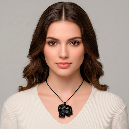 Natural Shungite Adjustable Elephant Necklace (Size-28) 170.00 Ct. 8431480 2