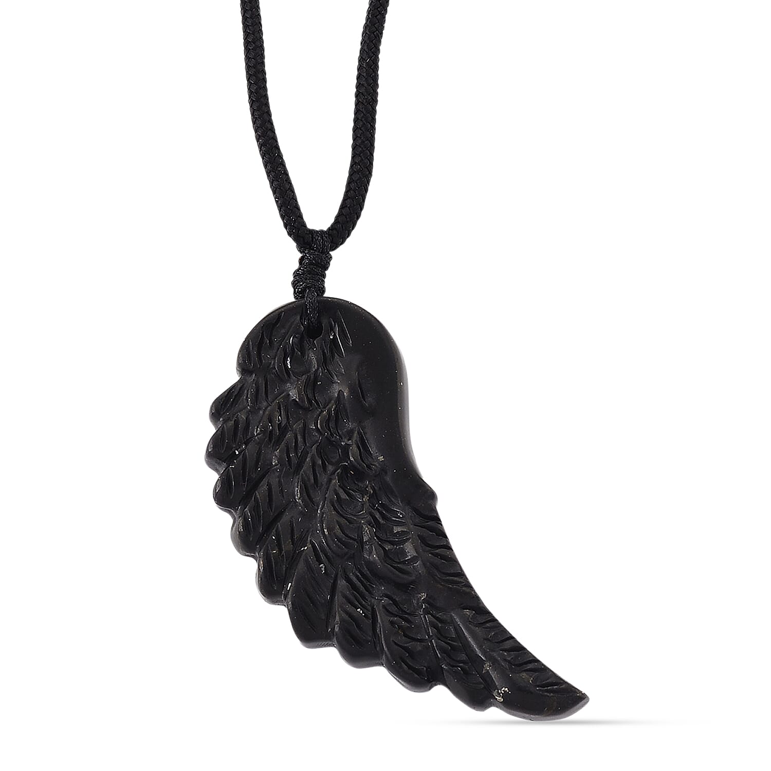 Natural Shungite Angel Wing Adjustable Necklace (Size-28) 30.00 Ct. 8433840 0