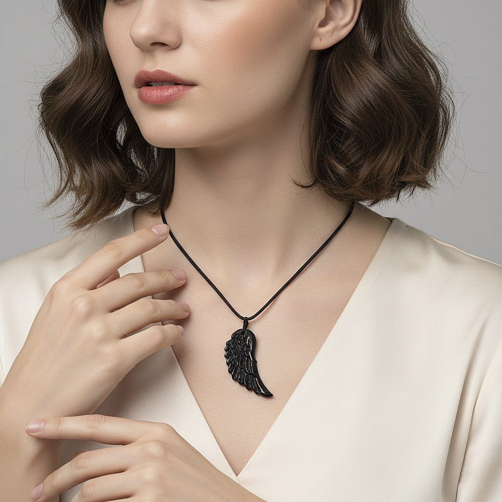 Natural Shungite Angel Wing Adjustable Necklace (Size-28) 30.00 Ct. 8433840 2