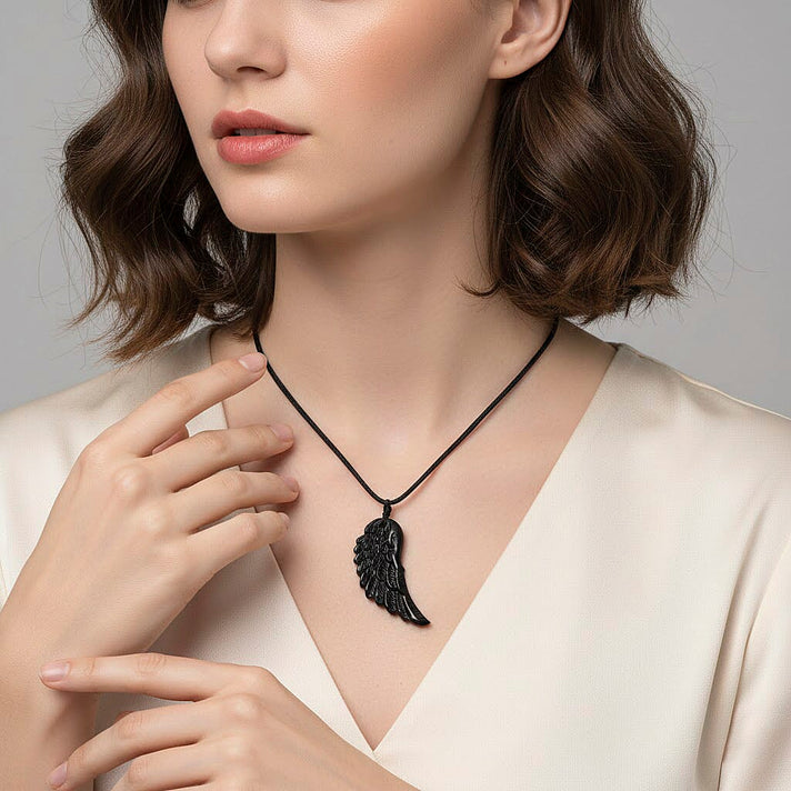 Natural Shungite Angel Wing Adjustable Necklace (Size-28) 30.00 Ct. 8433840 2