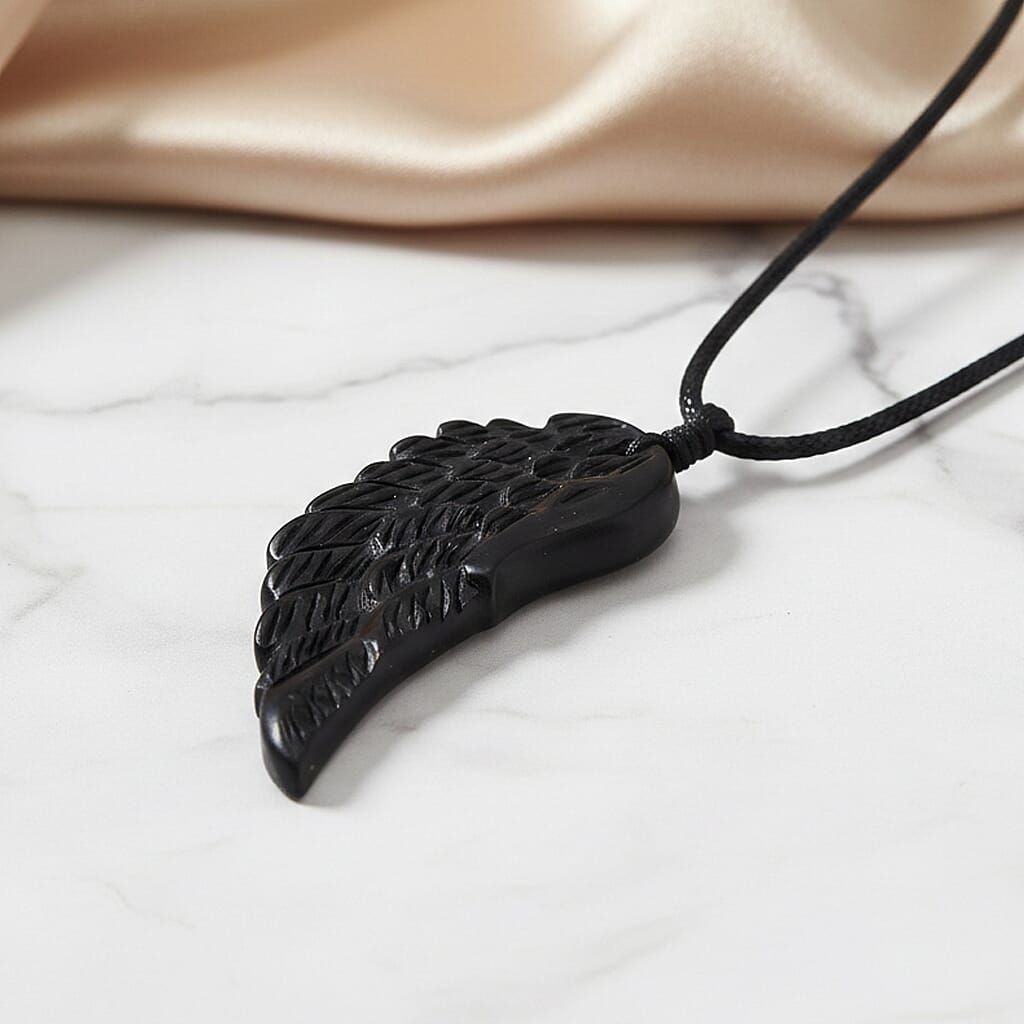 Natural Shungite Angel Wing Adjustable Necklace (Size-28) 30.00 Ct. 8433840 3