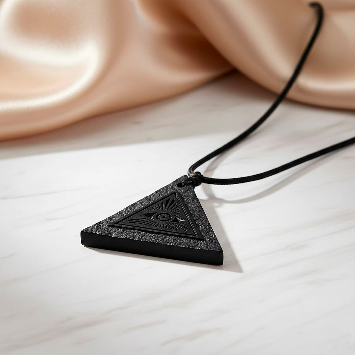 Natural Shungite Carving Cut triangular Adjustable Necklace (size -28) 40.00 Ct. 8431479 3