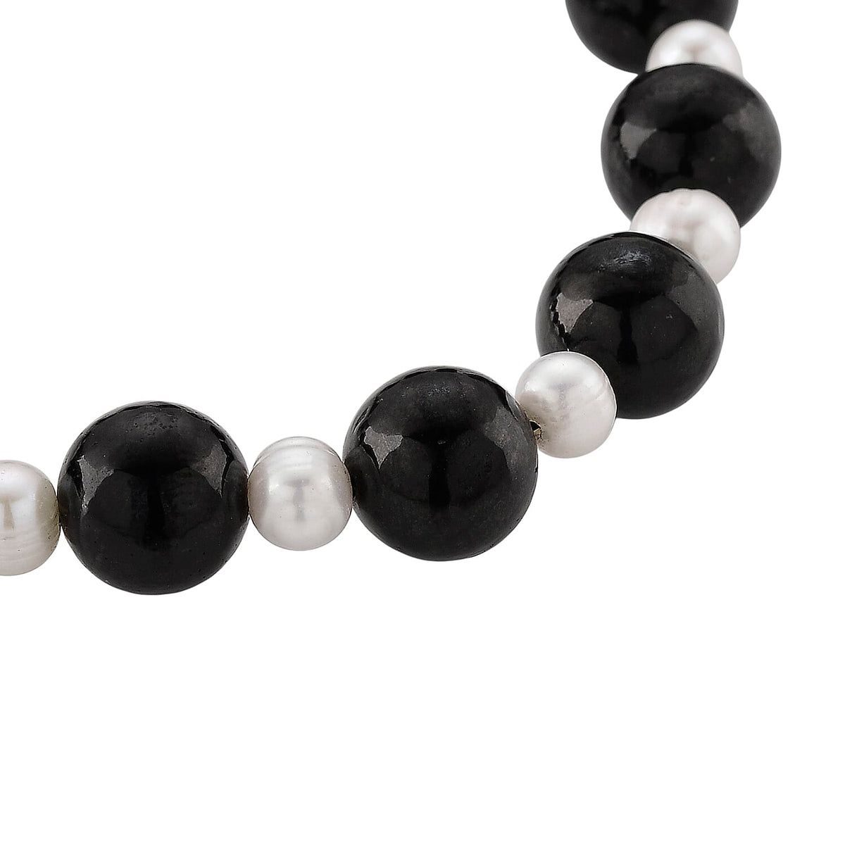 Natural Shungite &amp; White Fresh Water Pearl Beads Adjustable Bracelet (Size 7-7.5) 100.00 Ct. 8433850 4