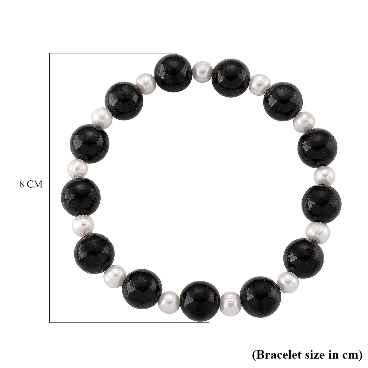 Natural Shungite &amp; White Fresh Water Pearl Beads Adjustable Bracelet (Size 7-7.5) 100.00 Ct. 8433850 5