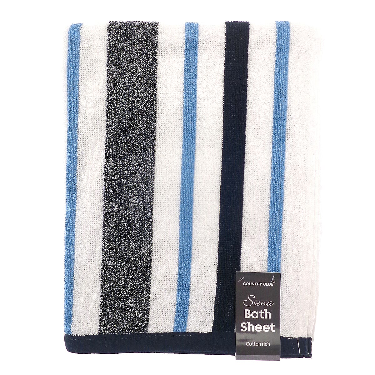 Sienna Stripe Cotton Rich Bath Sheet (150 x 86cm) - White &amp; Blue 8502588 0