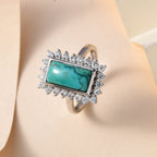 Sierra Nevada Turquoise and Natural Cambodian Zircon Ring in Platinum Overlay Sterling Silver 3.75 Ct.