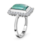 Sierra Nevada Turquoise and Natural Cambodian Zircon Ring in Platinum Overlay Sterling Silver 3.75 Ct.