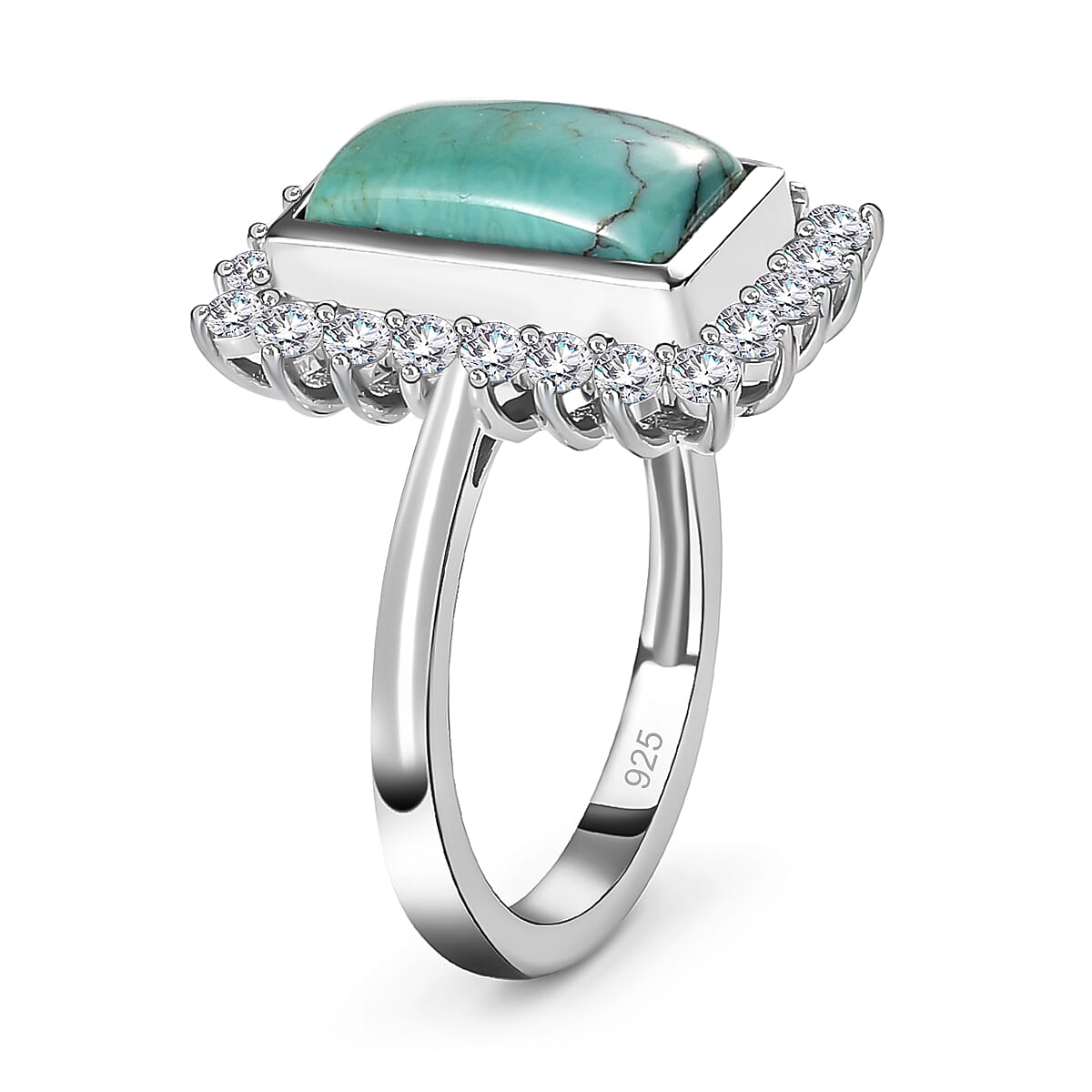 Sierra Nevada Turquoise and Natural Cambodian Zircon Ring in Platinum Overlay Sterling Silver 3.75 Ct. 7255649 4