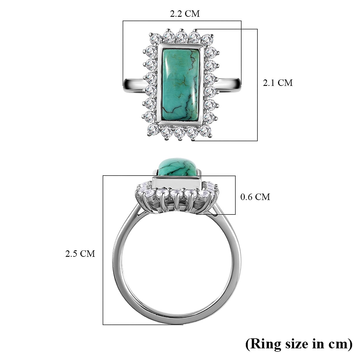 Sierra Nevada Turquoise and Natural Cambodian Zircon Ring in Platinum Overlay Sterling Silver 3.75 Ct. 7255649 6