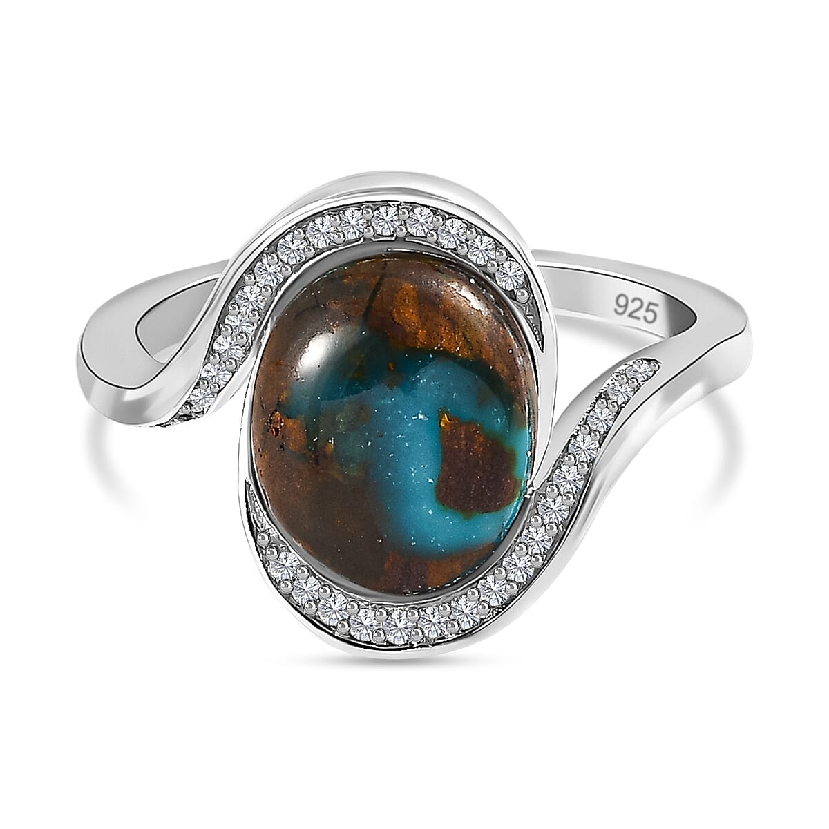 Sierra Nevada Turquoise and Natural Zircon Bypass Ring in Platinum Overlay Sterling Silver 3.80 Ct. 7569164 0
