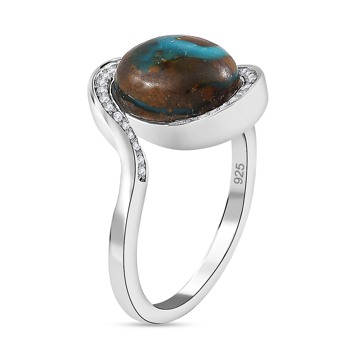 Sierra Nevada Turquoise and Natural Zircon Bypass Ring in Platinum Overlay Sterling Silver 3.80 Ct. 7569164 3