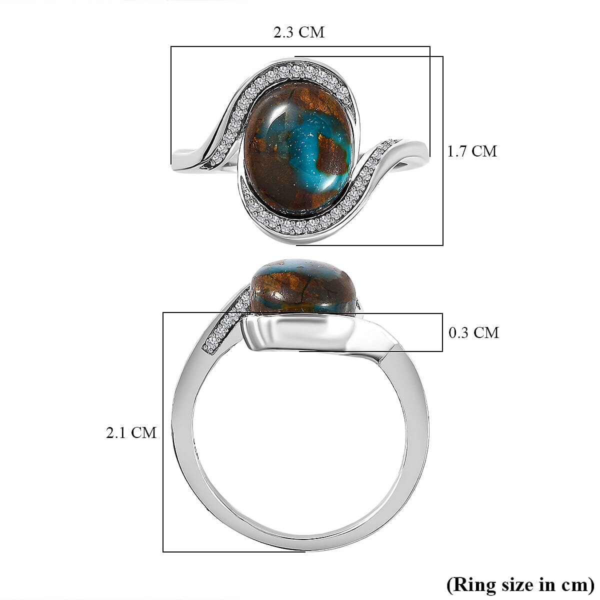 Sierra Nevada Turquoise and Natural Zircon Bypass Ring in Platinum Overlay Sterling Silver 3.80 Ct. 7569164 5
