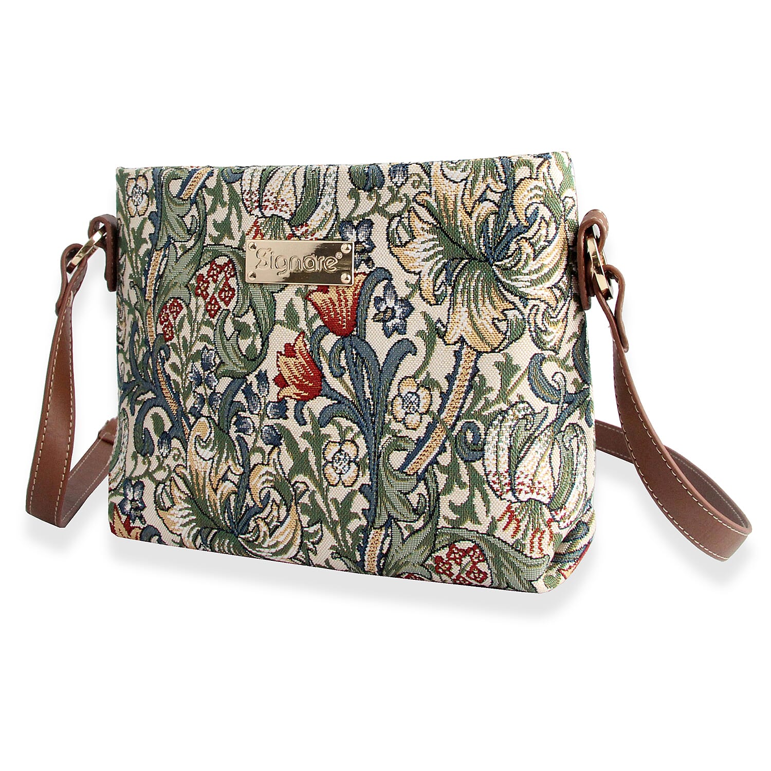 Signare William Morris Golden Lily Satchel Crossbody Bag - Beige 8262283 1